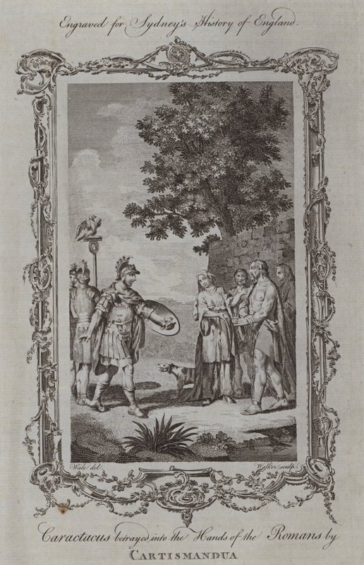 Caractacus wydany w ręce Rzymian przez Cartismanduę (rycina) autorstwa Samuel (after) Wale