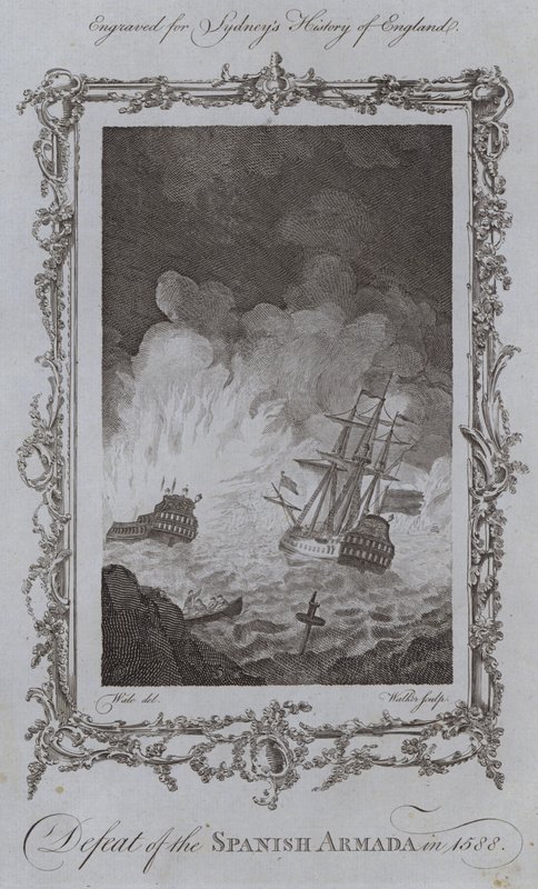 Klęska hiszpańskiej Armady w 1588 (rycina) autorstwa Samuel (after) Wale