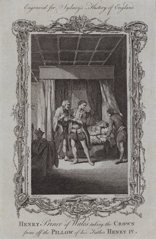 Henryk Książę Walii zdejmując Koronę z Poduszki swojego Ojca Henryka IV (grafika) autorstwa Samuel (after) Wale