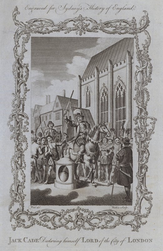 Jack Cade ogłaszający się panem londyńskiego City (grawerowanie) autorstwa Samuel (after) Wale