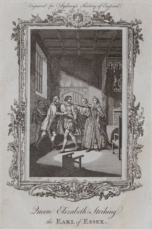 Królowa Elżbieta uderza hrabiego Essex (rycina) autorstwa Samuel (after) Wale