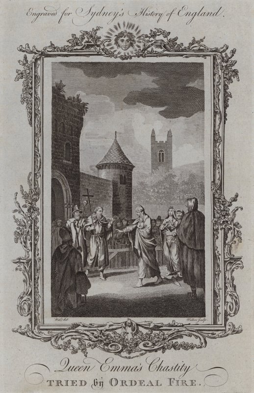 Czystość królowej Emmy wypróbowana przez Ogień Próby (rycina) autorstwa Samuel (after) Wale