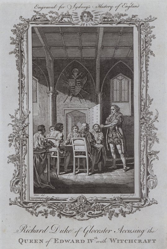 Richard Duke of Gloucester oskarżający królową Edwarda IV o czary (rycina) autorstwa Samuel (after) Wale