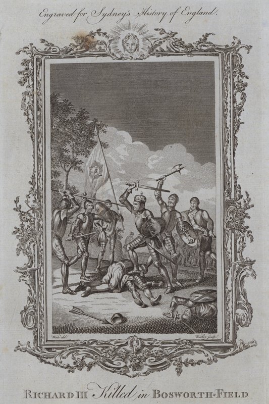 Ryszard III zabity w Bosworth-Field (grawerowanie) autorstwa Samuel (after) Wale