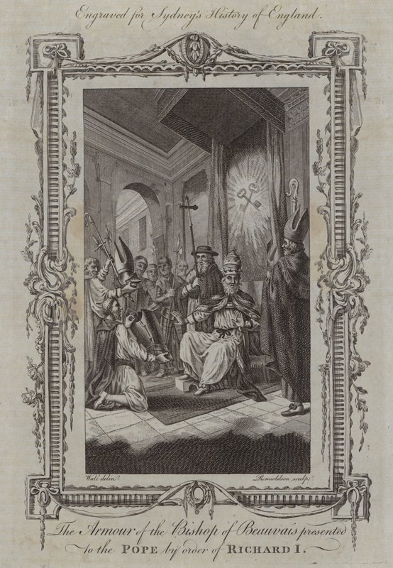 Zbroja biskupa Beauvais podarowana papieżowi z rozkazu Ryszarda I (rycina) autorstwa Samuel (after) Wale