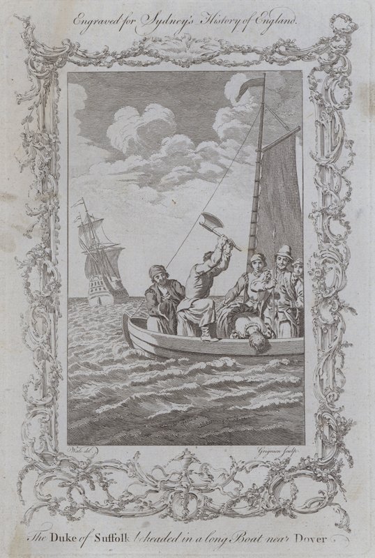 Książę Suffolk ścięty w długiej łodzi niedaleko Dover (rycina) autorstwa Samuel (after) Wale