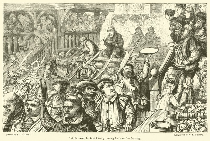 Idąc, uważnie czytał swoją książkę autorstwa Samuel Luke Fildes