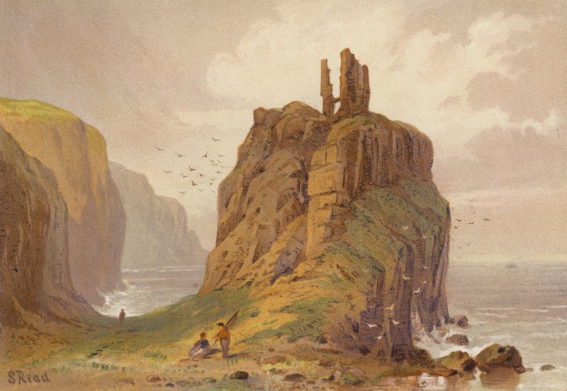 Północna Irlandia, Zamek Dunseverick (kolor lito) autorstwa Samuel Read