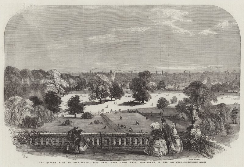 Wizyta królowej w Birmingham, Aston Park, z Aston Hall, Birmingham w oddali autorstwa Samuel Read