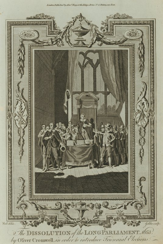 Rozwiązanie Długiego Parlamentu 1653 przez Olivera Cromwella (grafika) autorstwa Samuel Wale