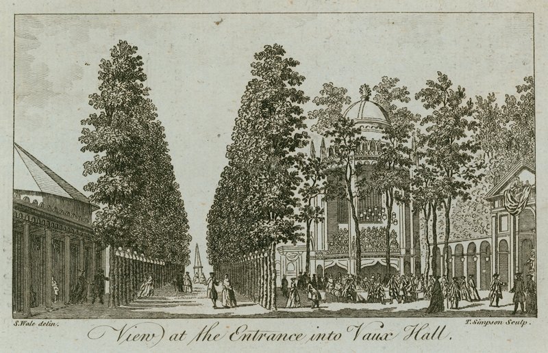 Widok na wejście do Vauxhall Gardens, Londyn autorstwa Samuel Wale
