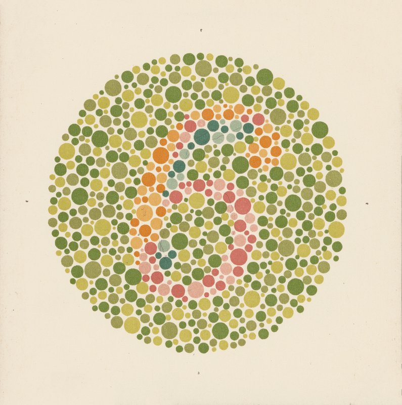Test kolorów Ishihary do wykrywania ślepoty barw. (color litho) autorstwa School Japanese