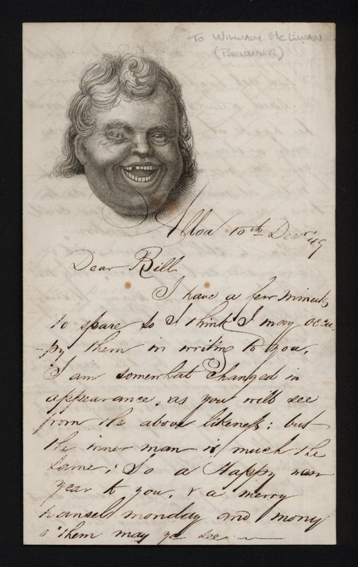 List napisany na papierze listowym z twarzą śmiejącego się mężczyzny (rycina) autorstwa Scottish School