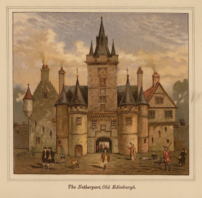 The Netherport, Stary Edynburg (kolorowa litografia) autorstwa Scottish School