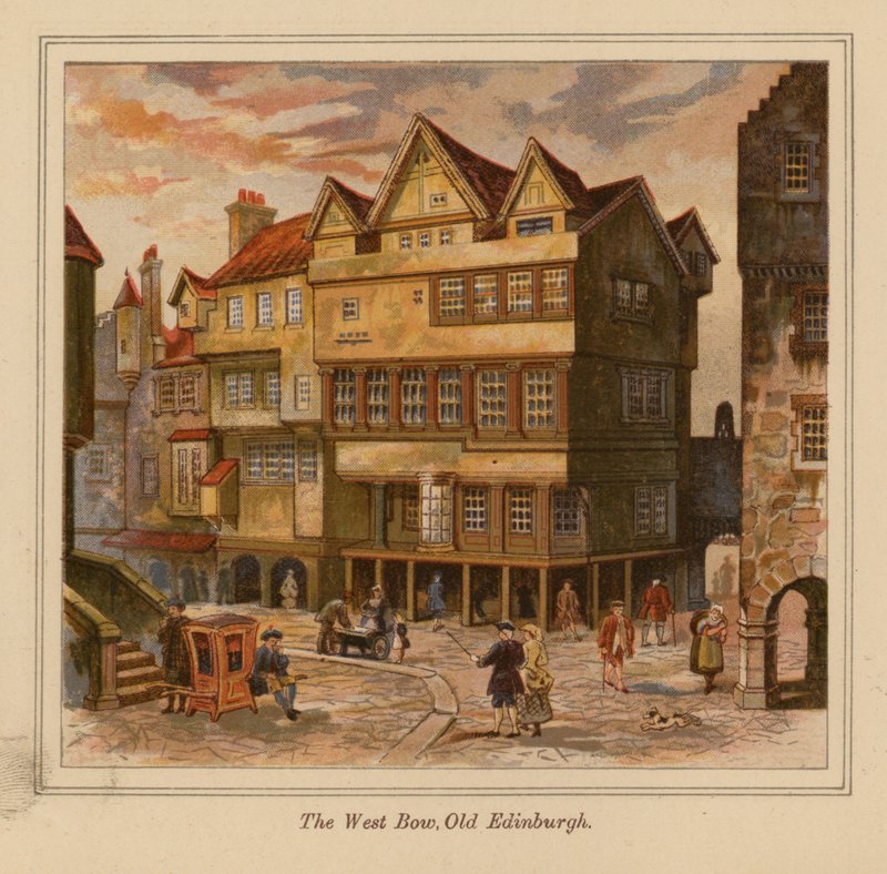 The West Bow, Stary Edynburg (kolorowa litografia) autorstwa Scottish School