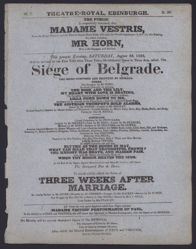 Program teatralny dla Theatre Royal, Edynburg, 23 sierpnia 1823 (lito) autorstwa Scottish School