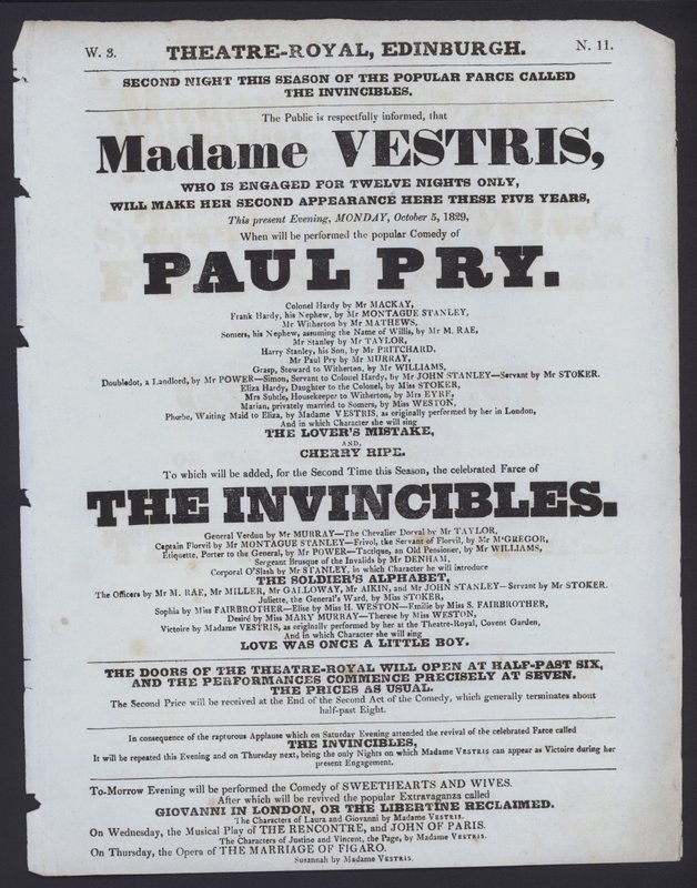 Program teatralny dla Theatre Royal, Edynburg, 5 października 1829 (lito) autorstwa Scottish School
