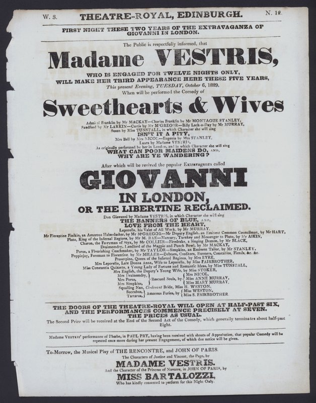 Program teatralny dla Theatre Royal, Edynburg, 6 października 1829 (lito) autorstwa Scottish School