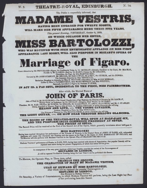 Program teatralny dla Theatre Royal, Edynburg, 8 października 1829 (lito) autorstwa Scottish School