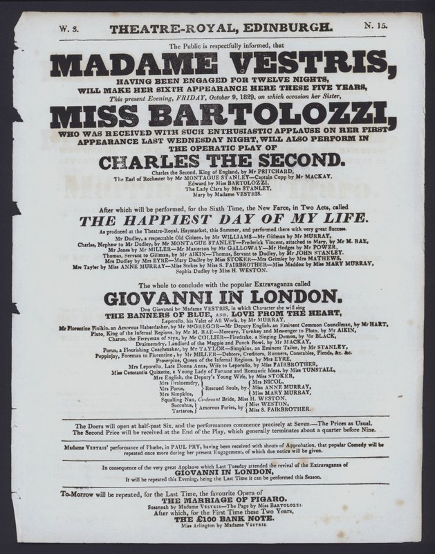 Program teatralny dla Theatre Royal, Edynburg, 9 października 1829 (lito) autorstwa Scottish School