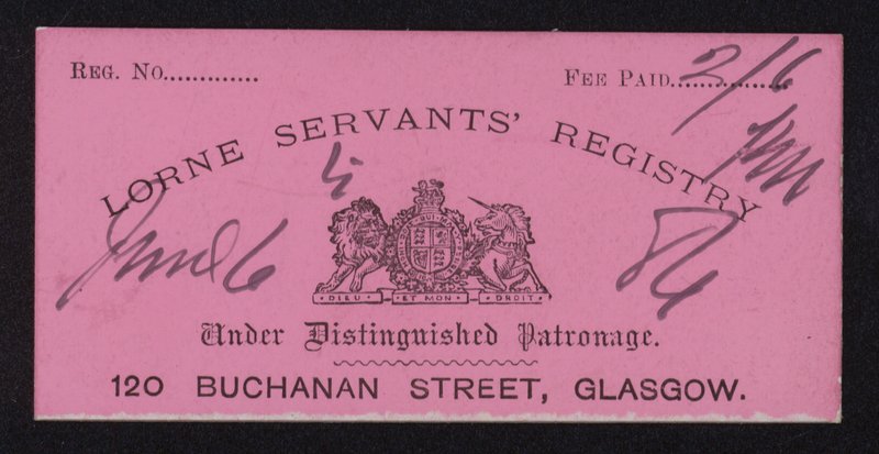 Bilet do rejestru sług Lorne autorstwa Scottish School