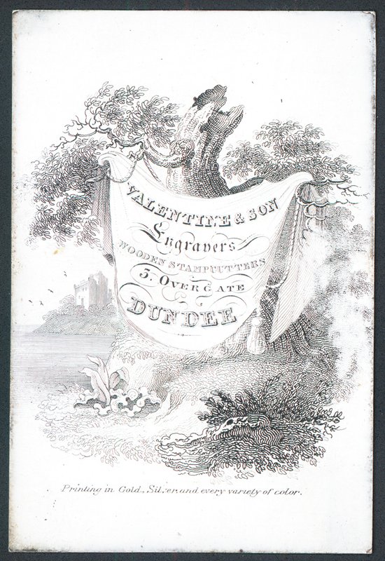 Valentine & Son, grawerki i drewniane stemple, karta handlowa autorstwa Scottish School