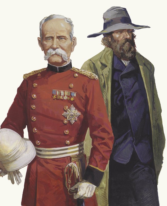 Wojna burska: Lord Roberts i Pier Cronje (gwasz na papierze) autorstwa Severino Baraldi