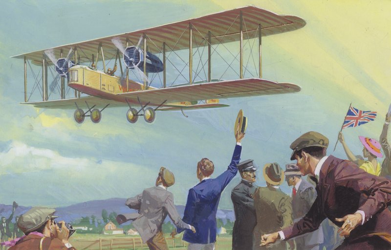 John William Alcock i Arthur Whitten Brown, którzy przelecieli przez Atlantyk (gwasz na papierze) autorstwa Severino Baraldi