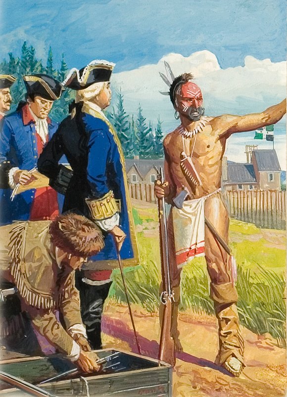 Louis Montcalm w rozmowach z amerykańskimi Indianami autorstwa Severino Baraldi