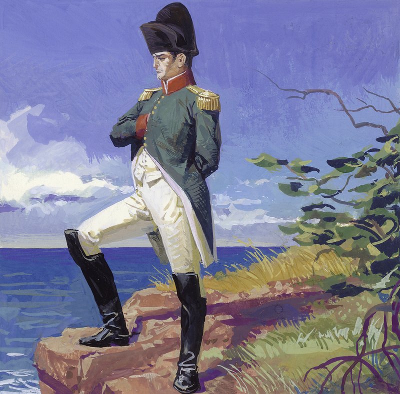 Napoleon na wygnaniu na Wyspie Świętej Heleny (gwasz na papierze) autorstwa Severino Baraldi