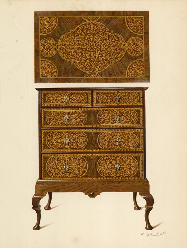 Komoda Intarsjowana Intarsją (chromolitho) autorstwa Shirley Charles Llewellyn Slocombe