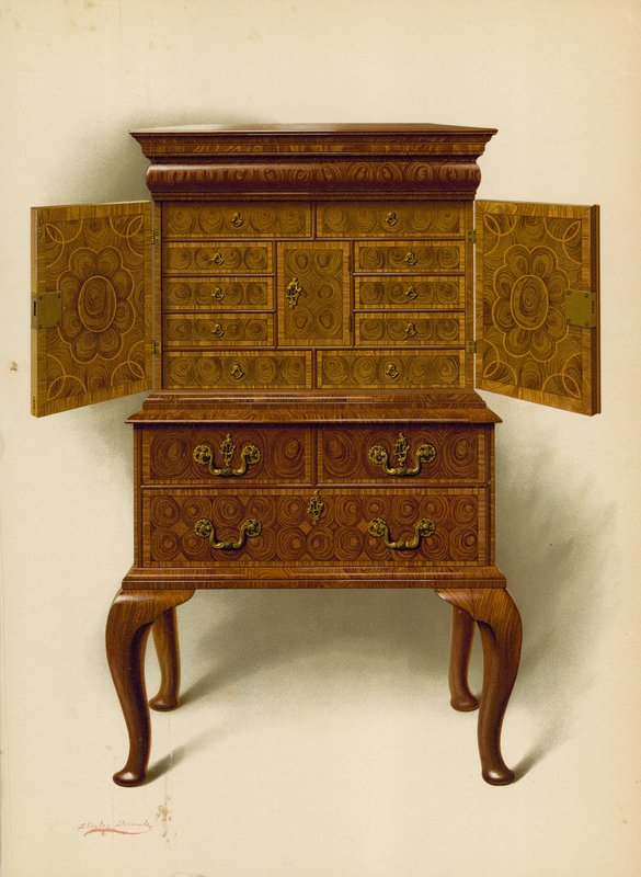 Gabinet Orzechowy, własność Edwarda Denta (chromolitho) autorstwa Shirley Charles Llewellyn Slocombe