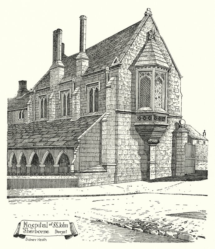 Szpital św. Jana, Sherborne, Dorset (grafika) autorstwa Sidney Heath