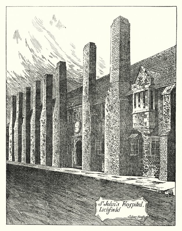 Szpital św. Jana, Lichfield (grawerowanie) autorstwa Sidney Heath