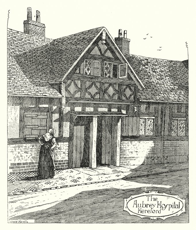 Szpital Aubrey, Hereford (grawerowanie) autorstwa Sidney Heath