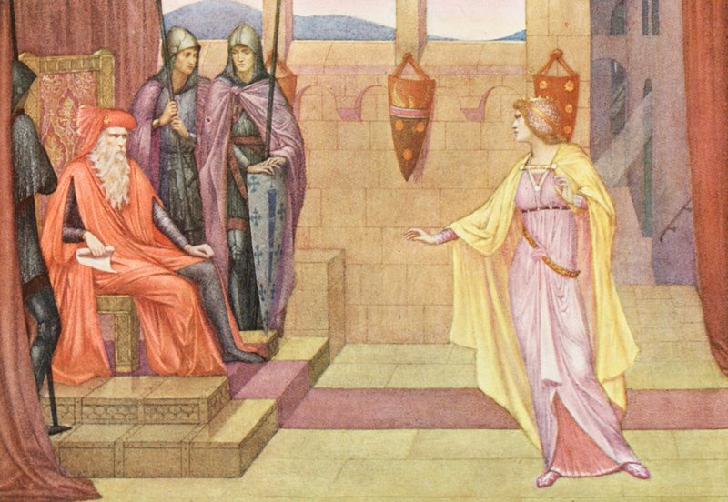 Złota legenda: Irmingard i jej ojciec (kolorowa litografia) autorstwa Sidney Meteyard