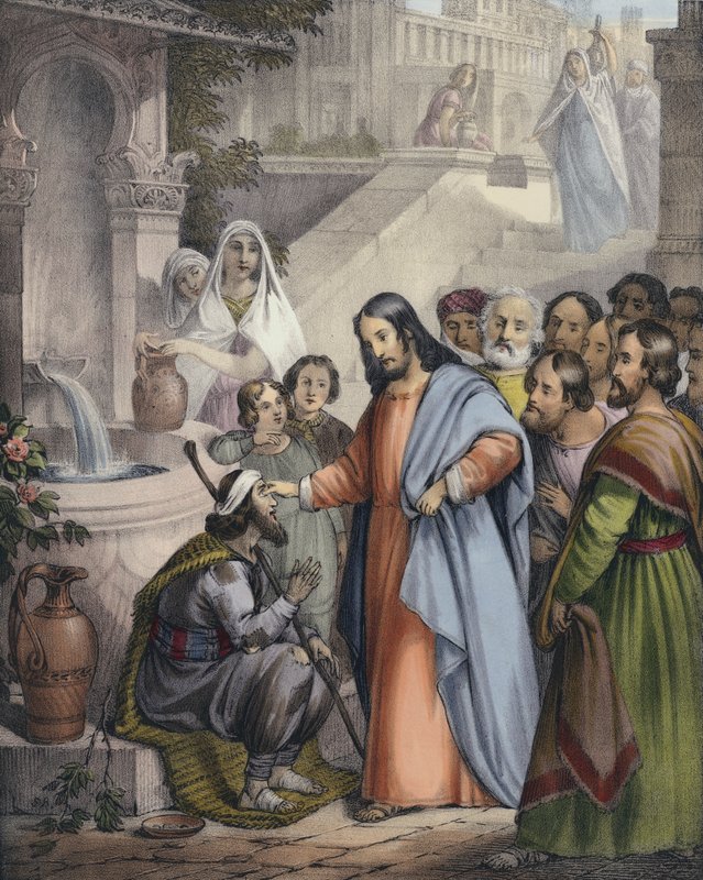 Jezus przywraca wzrok niewidomemu od urodzenia” autorstwa Siegfried Detler Bendixen