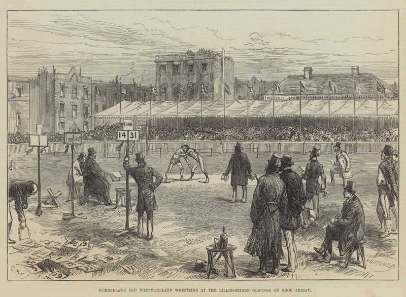 Cumberland i Westmorland Wrestling na Lillie-Bridge Grounds w Wielki Piątek autorstwa Sir John Charles Robinson