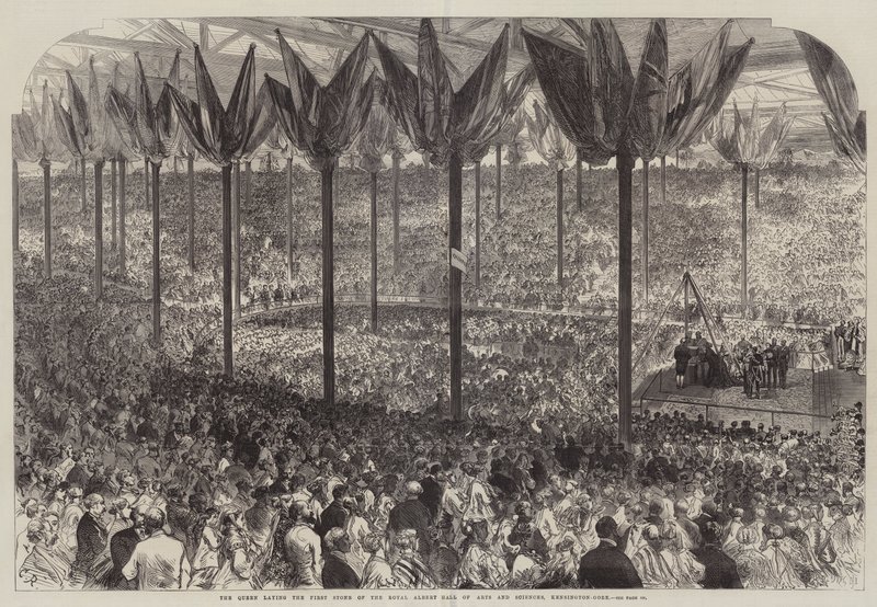 Królowa kładzie pierwszy kamień w Royal Albert Hall of Arts and Sciences, Kensington-Gore autorstwa Sir John Charles Robinson