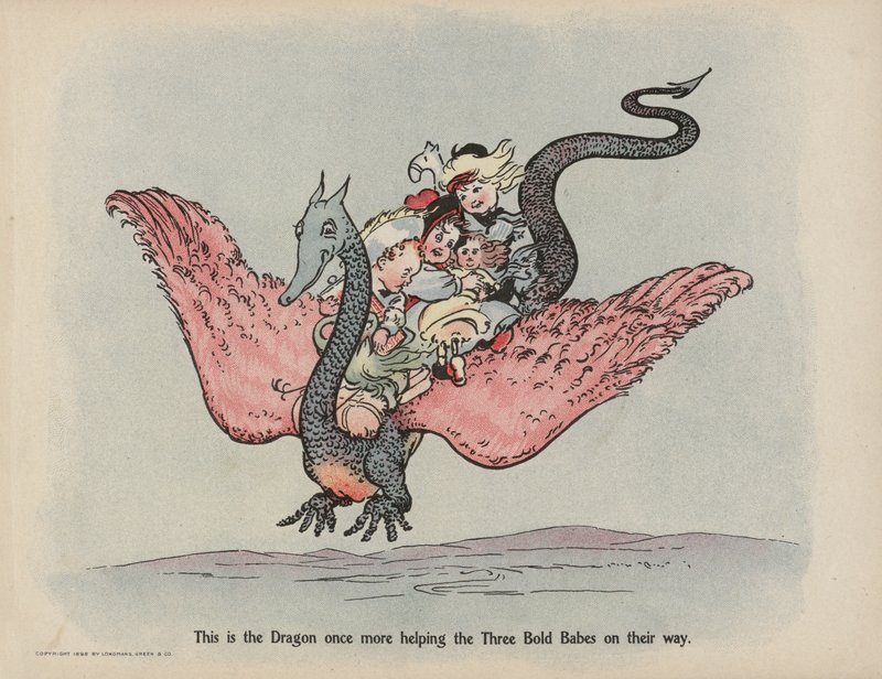 Ilustracja do "Further Doings of the Three Bold Babes" (kolorowa litografia) autorstwa Sophia Rosamond Praeger