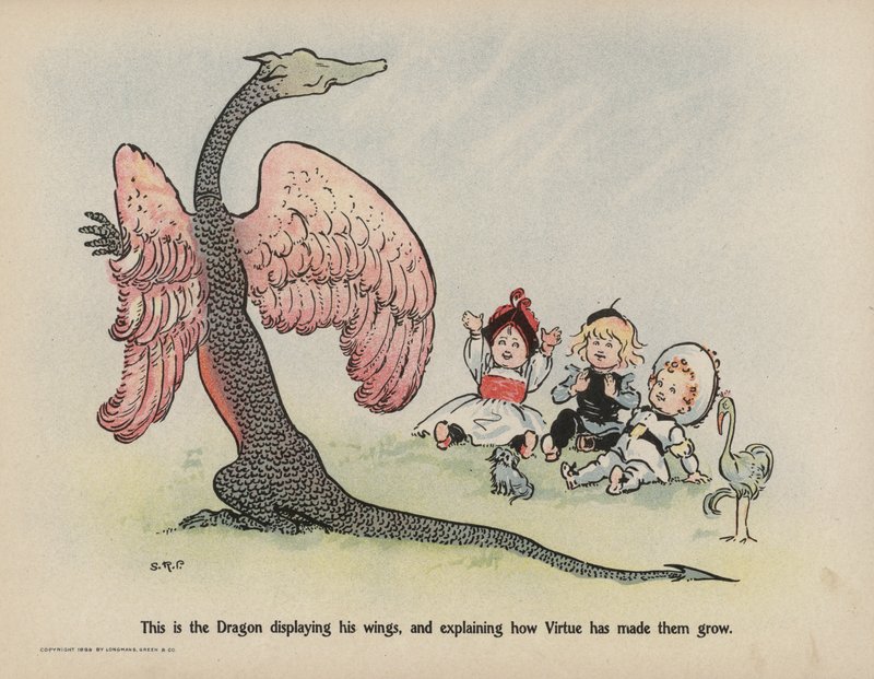 Ilustracja do "Further Doings of the Three Bold Babes" (kolorowa litografia) autorstwa Sophia Rosamond Praeger