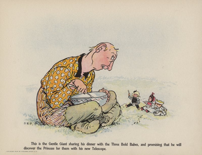Ilustracja do "Further Doings of the Three Bold Babes" (kolorowa litografia) autorstwa Sophia Rosamond Praeger