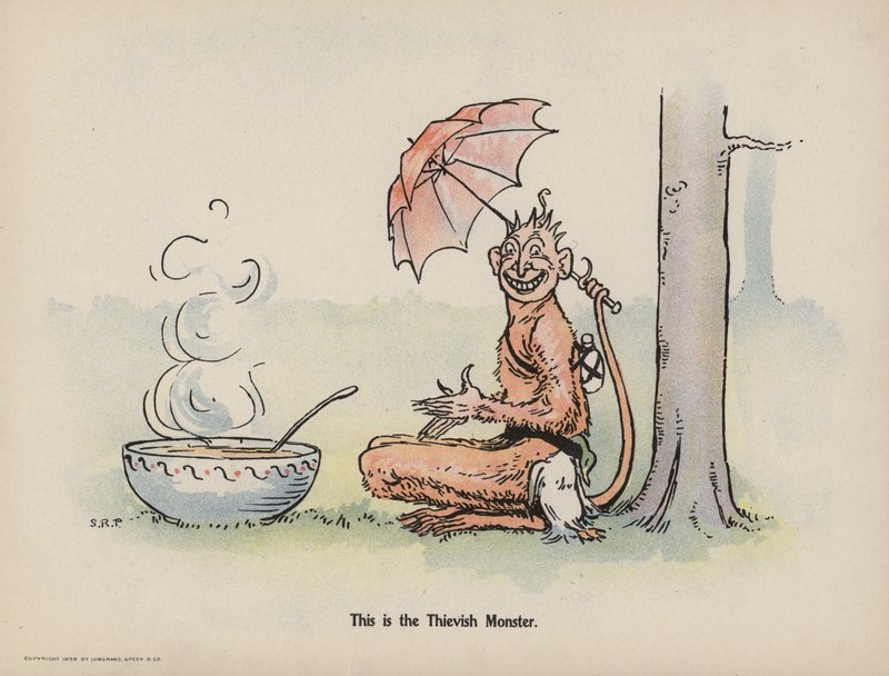 Ilustracja do "Further Doings of the Three Bold Babes" (kolorowa litografia) autorstwa Sophia Rosamond Praeger