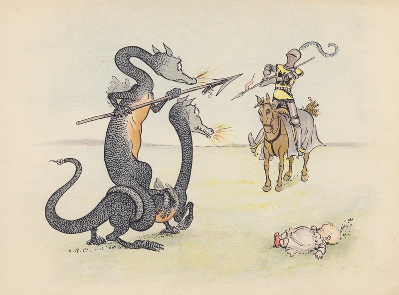 Ilustracja do Little Twin Dragons autorstwa S. Rosamond Praeger (kolorowa litografia) autorstwa Sophia Rosamond Praeger