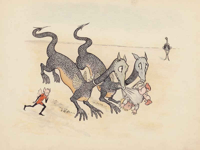 Ilustracja do Little Twin Dragons autorstwa S. Rosamond Praeger (kolorowa litografia) autorstwa Sophia Rosamond Praeger