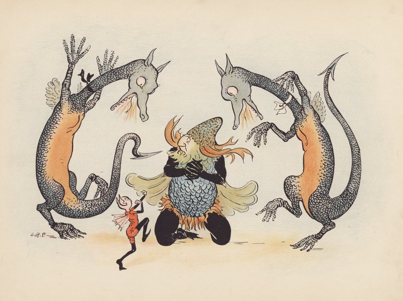 Ilustracja do Little Twin Dragons autorstwa S. Rosamond Praeger (kolorowa litografia) autorstwa Sophia Rosamond Praeger