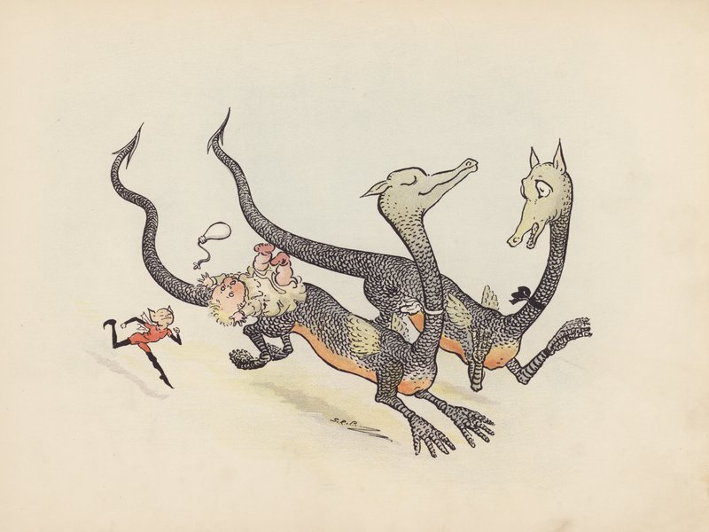 Ilustracja do Little Twin Dragons autorstwa S. Rosamond Praeger (kolorowa litografia) autorstwa Sophia Rosamond Praeger