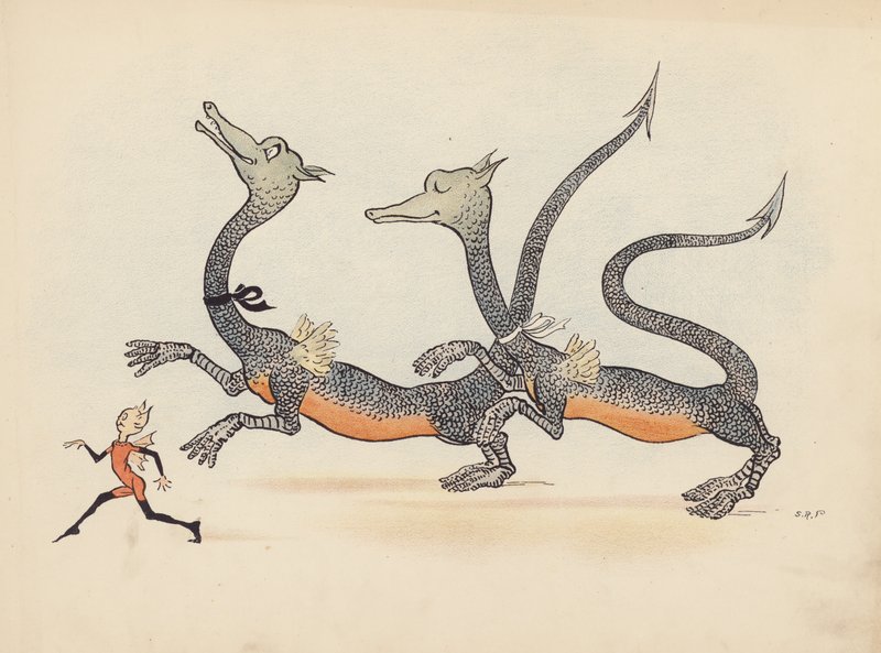 Ilustracja do Little Twin Dragons autorstwa S. Rosamond Praeger (kolorowa litografia) autorstwa Sophia Rosamond Praeger
