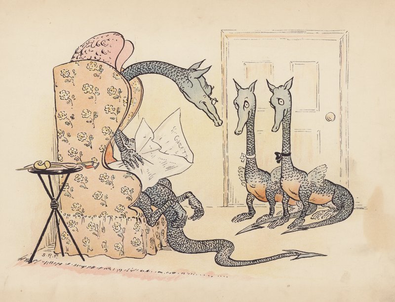Ilustracja do Little Twin Dragons autorstwa S. Rosamond Praeger (kolorowa litografia) autorstwa Sophia Rosamond Praeger