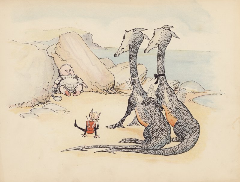 Ilustracja do Little Twin Dragons autorstwa S. Rosamond Praeger (kolorowa litografia) autorstwa Sophia Rosamond Praeger